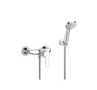 Wall-mounted shower mixer with hand-shower, 1.50 m metal flexible shower hose and fixed wall bracket