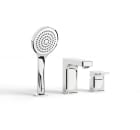 Deck-mounted bath-shower mixer with bath spout, diverter, hand-shower and flexible hose