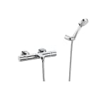 Thermostatic wall-mounted bath-shower mixer with diverter-flow regulator, handshower, 1.70 m flexible hose and wall bracket for handshower