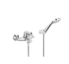 Pro - Wall-mounted bath-shower mixer with automatic diverter, hand-shower, 1.70 m flexible shower hose and swivel wall bracket. Handle for people with reduced mobility