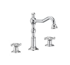 Deck-mounted twin-lever basin mixer, 3 holes, with central swivel spout and smooth body. M-Size