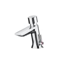 Self-closing deck-mounted basin mixer with push-button and flow limiter