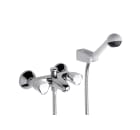 Wall-mounted bath-shower mixer with automatic diverter with retention, 1.50 m flexible shower hose, handshower and swivel wall bracket