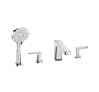 Deck-mounted twin-lever bath-shower mixer with central spout
