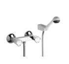 Wall-mounted shower mixer with automatic diverter with retention, 1.50 m flexible shower hose, handshower and swivel wall bracket