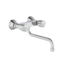 Wall-mounted twin-lever kitchen or laundry sink mixer with swivel spout